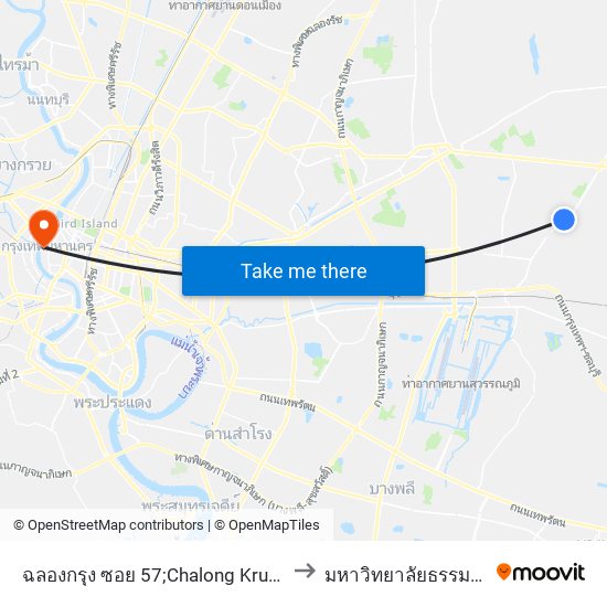 ฉลองกรุง ซอย 57;Chalong Krung Soi 57 to มหาวิทยาลัยธรรมศาสตร์ map