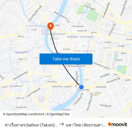 ท่าเรือสาทร;Sathon (Taksin) Pier to มหาวิทยาลัยธรรมศาสตร์ map