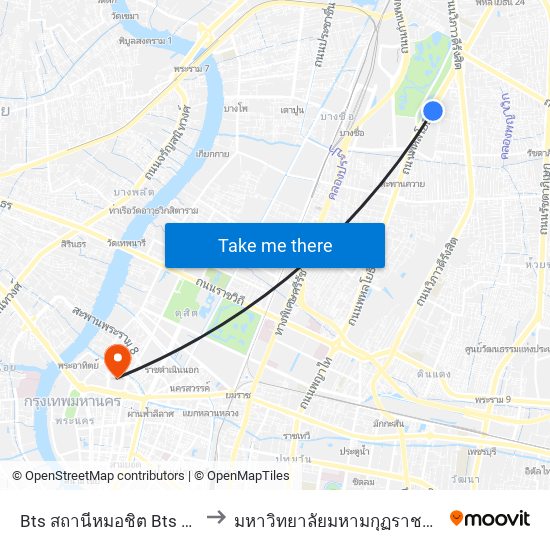 Bts สถานีหมอชิต Bts Mochit to มหาวิทยาลัยมหามกุฏราชวิทยาลัย map