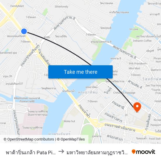 พาต้าปิ่นเกล้า Pata Pinklao to มหาวิทยาลัยมหามกุฏราชวิทยาลัย map