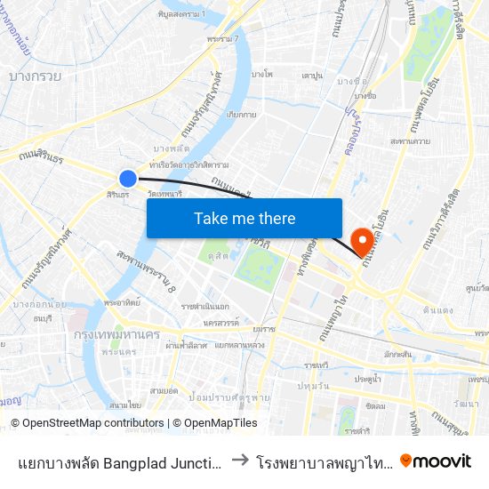 แยกบางพลัด Bangplad Junction to โรงพยาบาลพญาไท 2 map