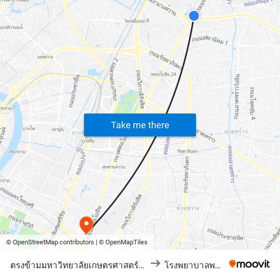 ตรงข้ามมหาวิทยาลัยเกษตรศาสตร์(ฝั่งพหลโยธิน) to โรงพยาบาลพญาไท 2 map