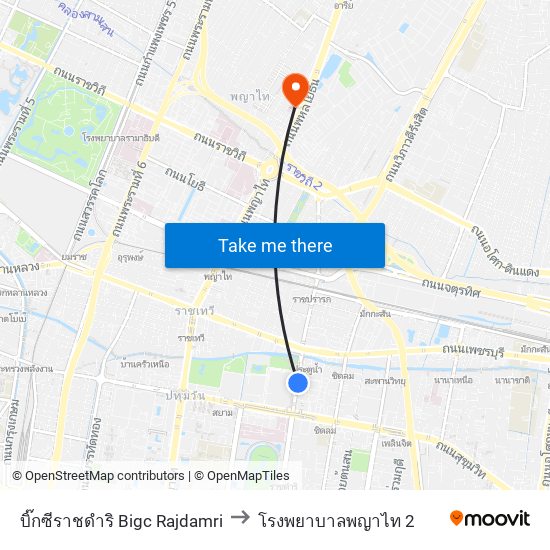 บิ๊กซีราชดำริ Bigc Rajdamri to โรงพยาบาลพญาไท 2 map