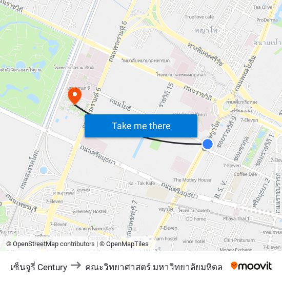 เซ็นจูรี่ Century to คณะวิทยาศาสตร์ มหาวิทยาลัยมหิดล map