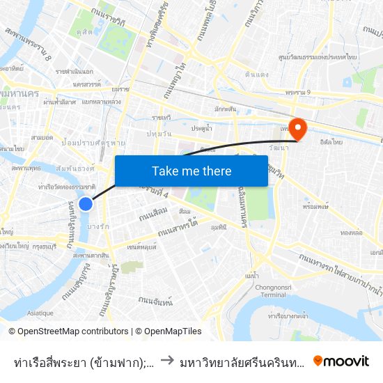 ท่าเรือสี่พระยา (ข้ามฟาก);Si Phraya Pier (Ferry) to มหาวิทยาลัยศรีนครินทรวิโรฒ ประสานมิตร map