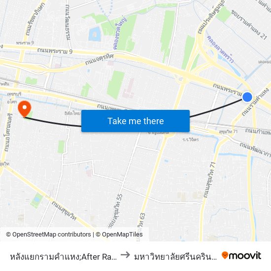 หลังแยกรามคำแหง;After Ramkhamhaeng Intersection to มหาวิทยาลัยศรีนครินทรวิโรฒ ประสานมิตร map