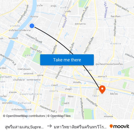 สุพรีมสามเสน;Supreme Samsen to มหาวิทยาลัยศรีนครินทรวิโรฒ ประสานมิตร map