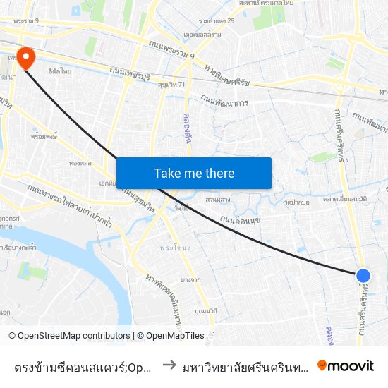 ตรงข้ามซีคอนสแควร์;Opposite Seacon Square to มหาวิทยาลัยศรีนครินทรวิโรฒ ประสานมิตร map