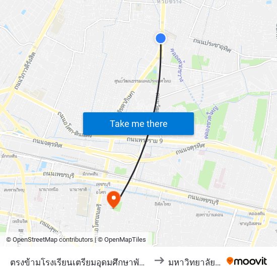 ตรงข้ามโรงเรียนเตรียมอุดมศึกษาพัฒนาการ รัชดา;Opposite Triam Udom Suksa Pattanakarn Ratchada School to มหาวิทยาลัยศรีนครินทรวิโรฒ ประสานมิตร map