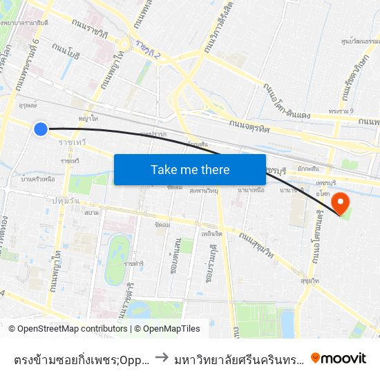 ตรงข้ามซอยกิ่งเพชร;Opposite Soi King Phet to มหาวิทยาลัยศรีนครินทรวิโรฒ ประสานมิตร map