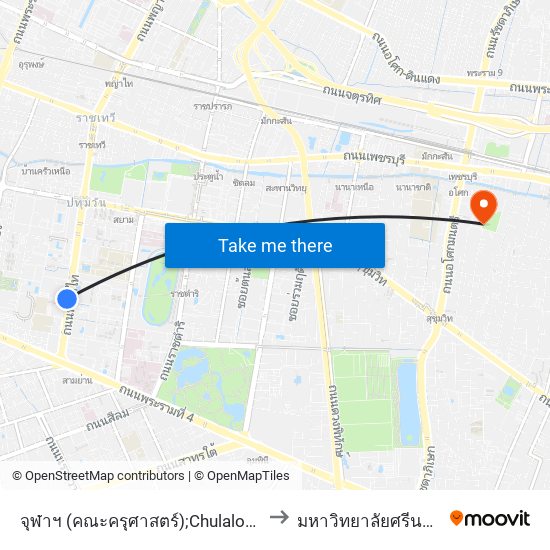 จุฬาฯ (คณะครุศาสตร์);Chulalongkorn University (Faculty Of Education) to มหาวิทยาลัยศรีนครินทรวิโรฒ ประสานมิตร map