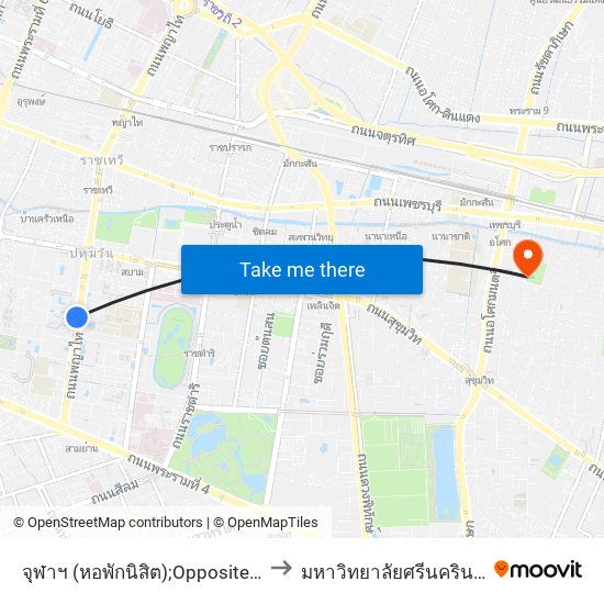 จุฬาฯ (หอพักนิสิต);Opposite Triam Udom Suksa School to มหาวิทยาลัยศรีนครินทรวิโรฒ ประสานมิตร map