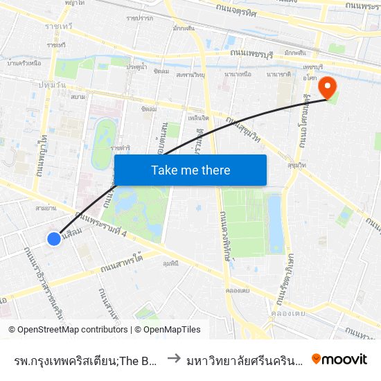 รพ.กรุงเทพคริสเตียน;The Bangkok Christian Hospital to มหาวิทยาลัยศรีนครินทรวิโรฒ ประสานมิตร map