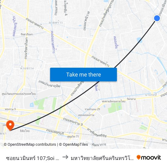 ซอยนวมินทร์ 107;Soi Nawamin 107 to มหาวิทยาลัยศรีนครินทรวิโรฒ ประสานมิตร map