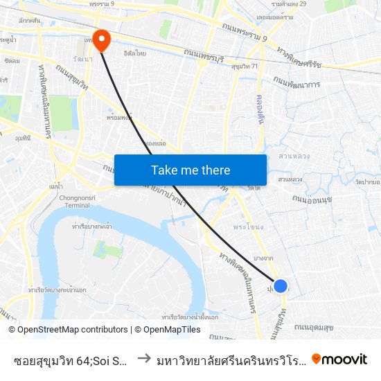 ซอยสุขุมวิท 64;Soi Sukhumwit 64 to มหาวิทยาลัยศรีนครินทรวิโรฒ ประสานมิตร map