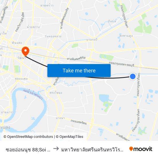 ซอยอ่อนนุช 88;Soi on Nut 88 to มหาวิทยาลัยศรีนครินทรวิโรฒ ประสานมิตร map