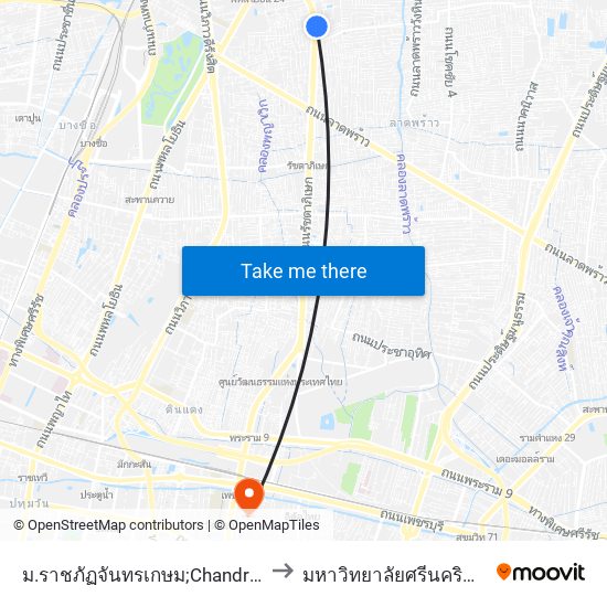 ม.ราชภัฏจันทรเกษม;Chandrakasem Rajabhat University to มหาวิทยาลัยศรีนครินทรวิโรฒ ประสานมิตร map