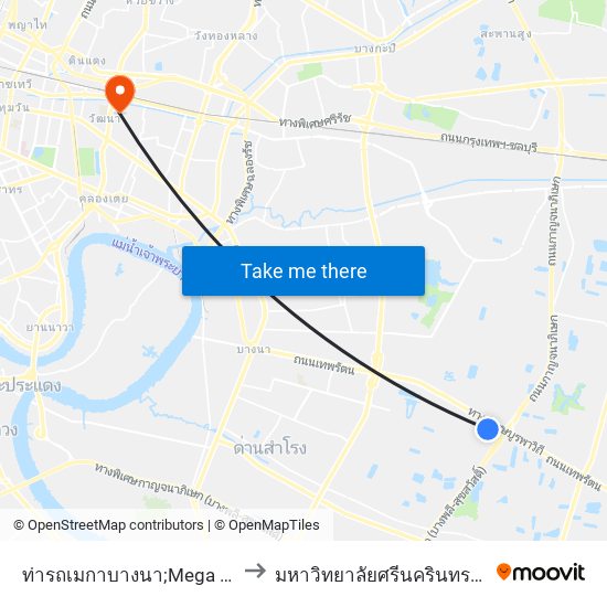 ท่ารถเมกาบางนา;Mega Bangna (Terminal) to มหาวิทยาลัยศรีนครินทรวิโรฒ ประสานมิตร map