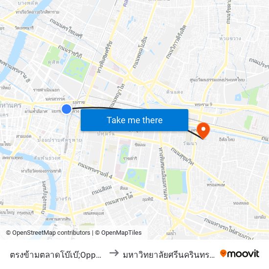 ตรงข้ามตลาดโบ๊เบ๊;Opposite Bobae Market to มหาวิทยาลัยศรีนครินทรวิโรฒ ประสานมิตร map