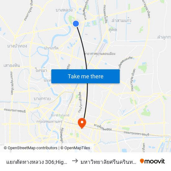 แยกตัดทางหลวง 306;Highway 306 Intersection to มหาวิทยาลัยศรีนครินทรวิโรฒ ประสานมิตร map