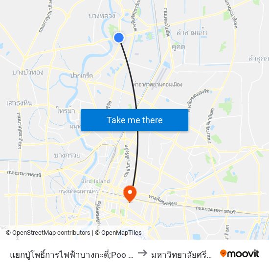 แยกปู่โพธิ์การไฟฟ้าบางกะดี่;Poo Po Intersection Pea Pathum Thani 2 (Bang Kadi) to มหาวิทยาลัยศรีนครินทรวิโรฒ ประสานมิตร map