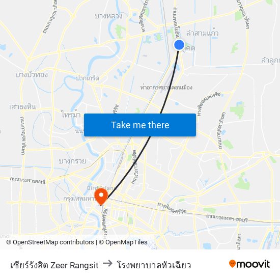 เซียร์รังสิต Zeer Rangsit to โรงพยาบาลหัวเฉียว map