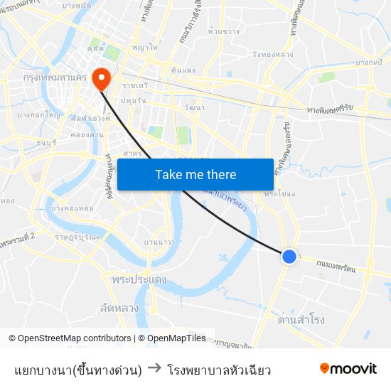 แยกบางนา(ขึ้นทางด่วน) to โรงพยาบาลหัวเฉียว map