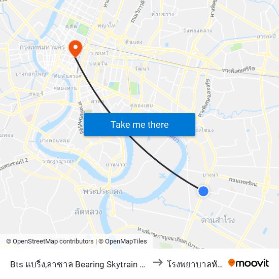 Bts แบริ่ง,ลาซาล Bearing Skytrain Station, Lasal to โรงพยาบาลหัวเฉียว map