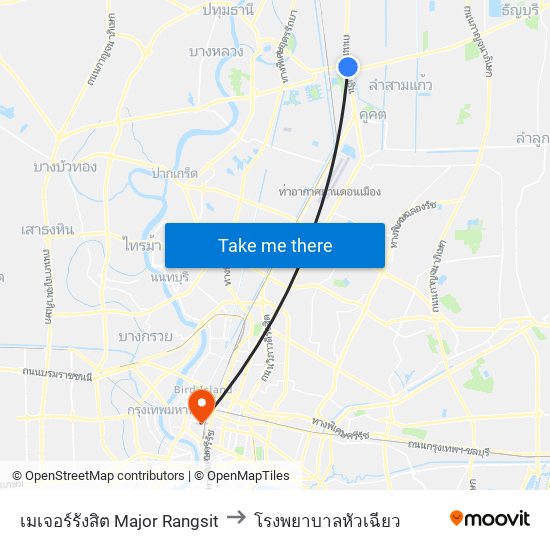 เมเจอร์รังสิต Major Rangsit to โรงพยาบาลหัวเฉียว map