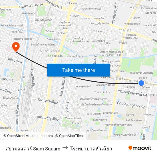 สยามสแควร์ Siam Square to โรงพยาบาลหัวเฉียว map