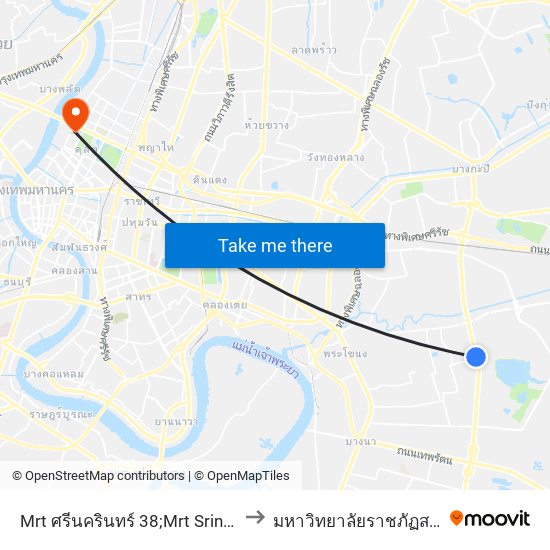 Mrt ศรีนครินทร์ 38;Mrt Srinagarindra 38 to มหาวิทยาลัยราชภัฏสวนสุนันทา map