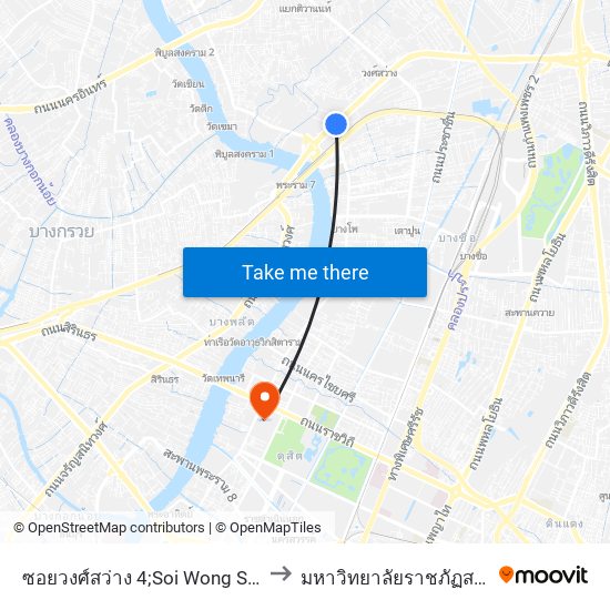 ซอยวงศ์สว่าง 4;Soi Wong Sawang Soi 4 to มหาวิทยาลัยราชภัฏสวนสุนันทา map