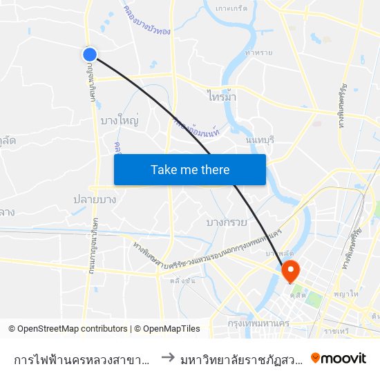 การไฟฟ้านครหลวงสาขาบางบัวทอง to มหาวิทยาลัยราชภัฏสวนสุนันทา map