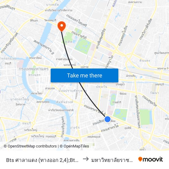 Bts ศาลาแดง (ทางออก 2,4);Bts Saladaeng (Exit 2,4) to มหาวิทยาลัยราชภัฏสวนสุนันทา map