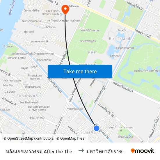 หลังแยกเทวกรรม;After the Thevakarma Intersection to มหาวิทยาลัยราชภัฏสวนสุนันทา map