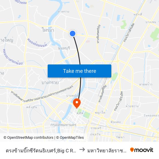 ตรงข้ามบิ๊กซีรัตนธิเบศร์;ฺBig C Rattanathibet (Opposite) to มหาวิทยาลัยราชภัฏสวนสุนันทา map