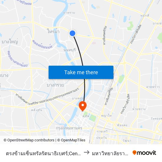 ตรงข้ามเซ็นทรัลรัตนาธิเบศร์;Central Rattanathibet (Opposite) to มหาวิทยาลัยราชภัฏสวนสุนันทา map