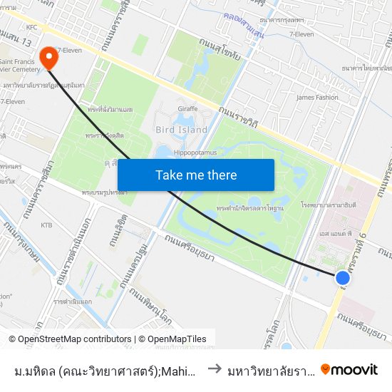 ม.มหิดล (คณะวิทยาศาสตร์);Mahidol University (Faculty Of Science) to มหาวิทยาลัยราชภัฏสวนสุนันทา map