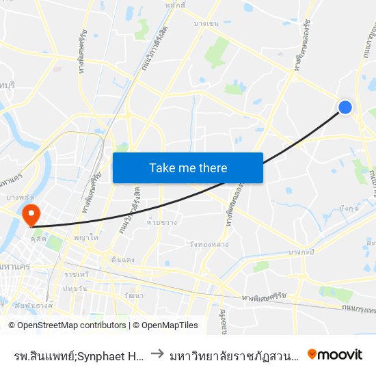 รพ.สินแพทย์;Synphaet Hospital to มหาวิทยาลัยราชภัฏสวนสุนันทา map