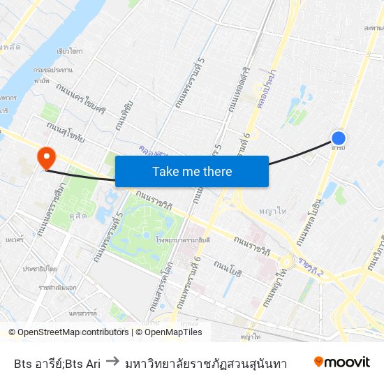 Bts อารีย์;Bts Ari to มหาวิทยาลัยราชภัฏสวนสุนันทา map