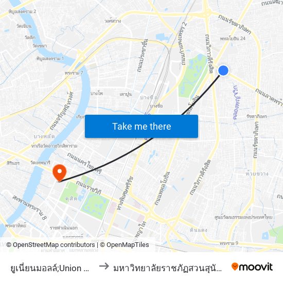 ยูเนี่ยนมอลล์;Union Mall to มหาวิทยาลัยราชภัฏสวนสุนันทา map