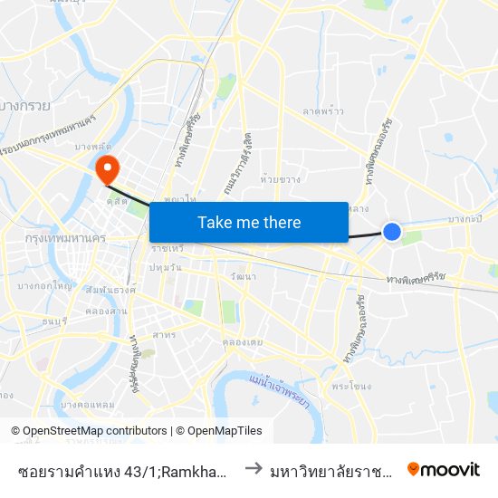 ซอยรามคำแหง 43/1;Ramkhamhaeng Road Soi 43/1 to มหาวิทยาลัยราชภัฏสวนสุนันทา map