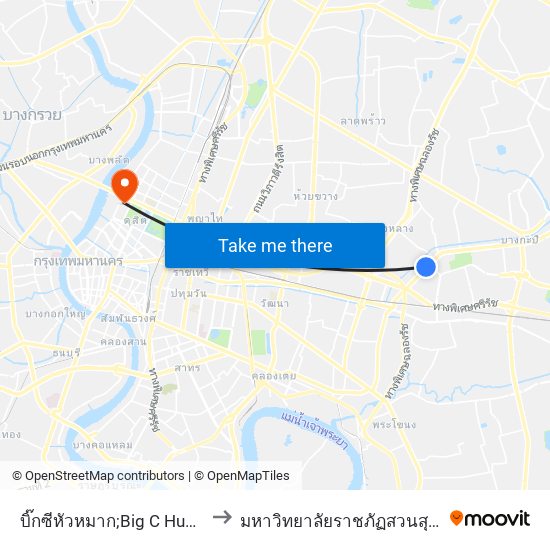 บิ๊กซีหัวหมาก;Big C Huamark to มหาวิทยาลัยราชภัฏสวนสุนันทา map
