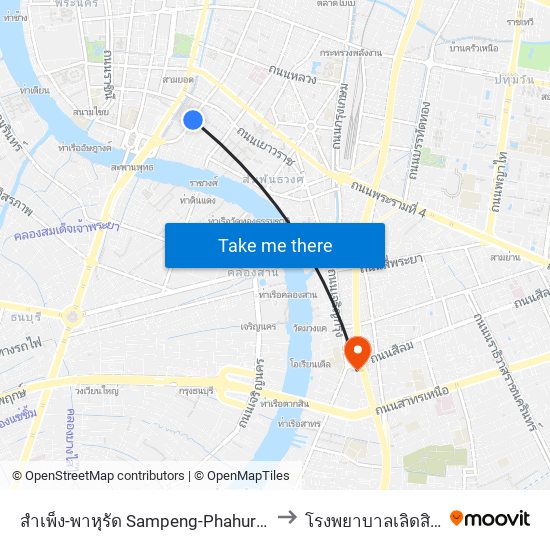 สำเพ็ง-พาหุรัด Sampeng-Phahurat to โรงพยาบาลเลิดสิน map