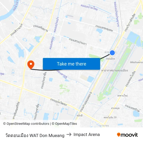 วัดดอนเมือง WAT Don Mueang to Impact Arena map