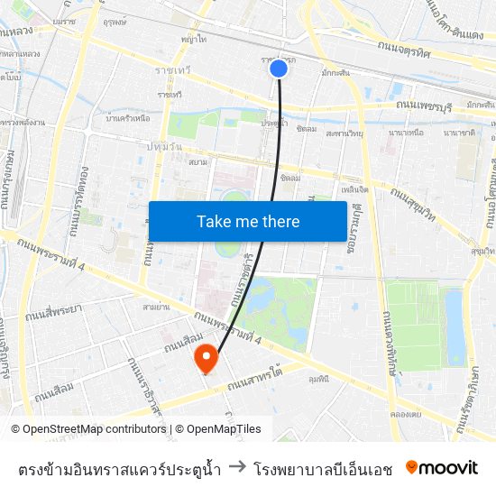 ตรงข้ามอินทราสแควร์ประตูน้ำ to โรงพยาบาลบีเอ็นเอช map