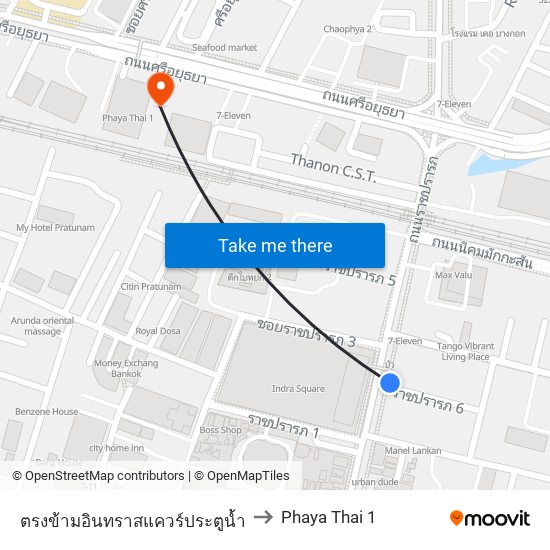 ตรงข้ามอินทราสแควร์ประตูน้ำ to Phaya Thai 1 map