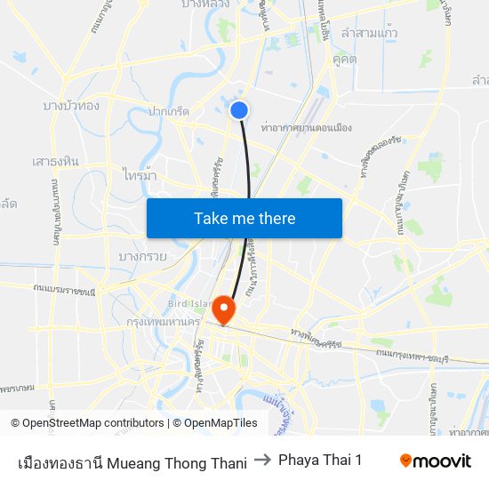 เมืองทองธานี Mueang Thong Thani to Phaya Thai 1 map