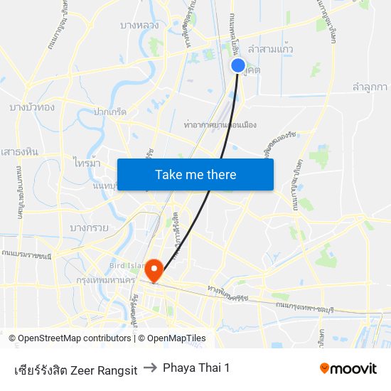 เซียร์รังสิต Zeer Rangsit to Phaya Thai 1 map