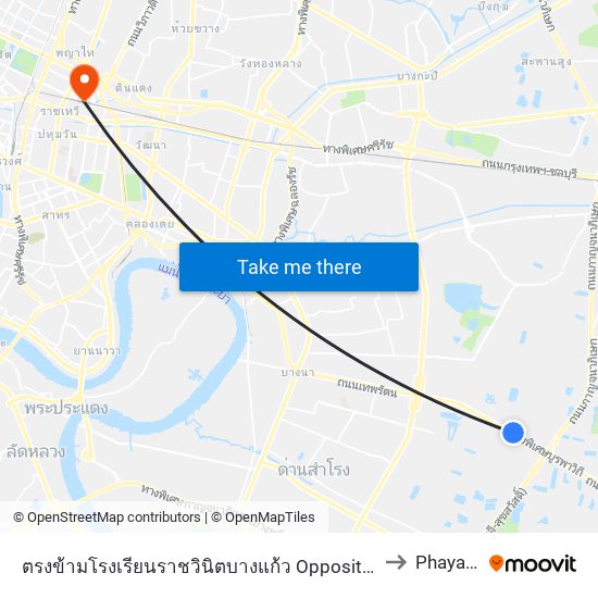 ตรงข้ามโรงเรียนราชวินิตบางแก้ว Opposite Ratwinit Bangkaeo School to Phaya Thai 1 map